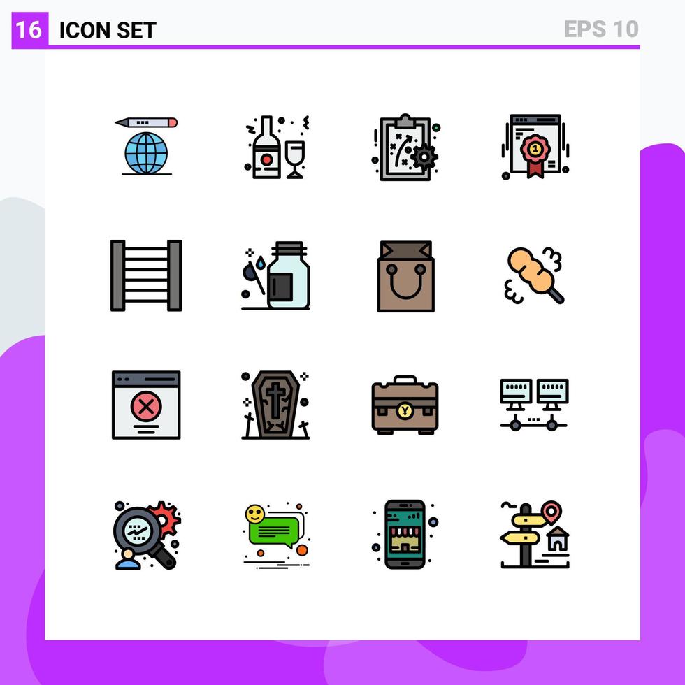Pacote de linhas preenchidas com cores planas de 16 interfaces de sinais e símbolos modernos de gerenciamento de desempenho de escada de saúde, qualidade da web, elementos de design de vetores criativos editáveis