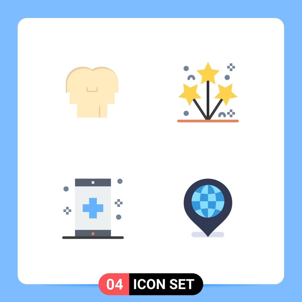 4 ícones planos universais definidos para aplicativos da web e móveis empatia doença cabeça festa forma elementos de design vetoriais editáveis vetor