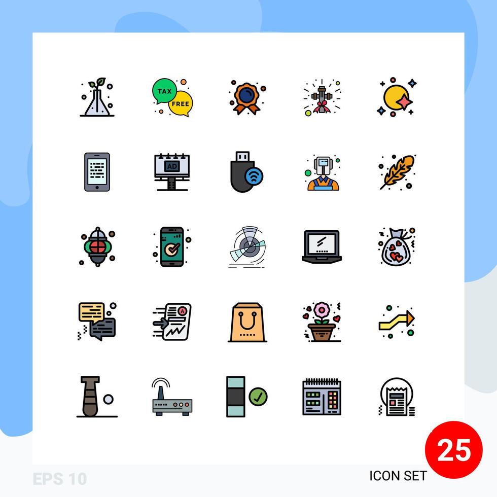 conjunto de pictogramas de 25 cores planas de linha preenchida simples de sinal de galáxia conquista religião cristã elementos de design de vetores editáveis