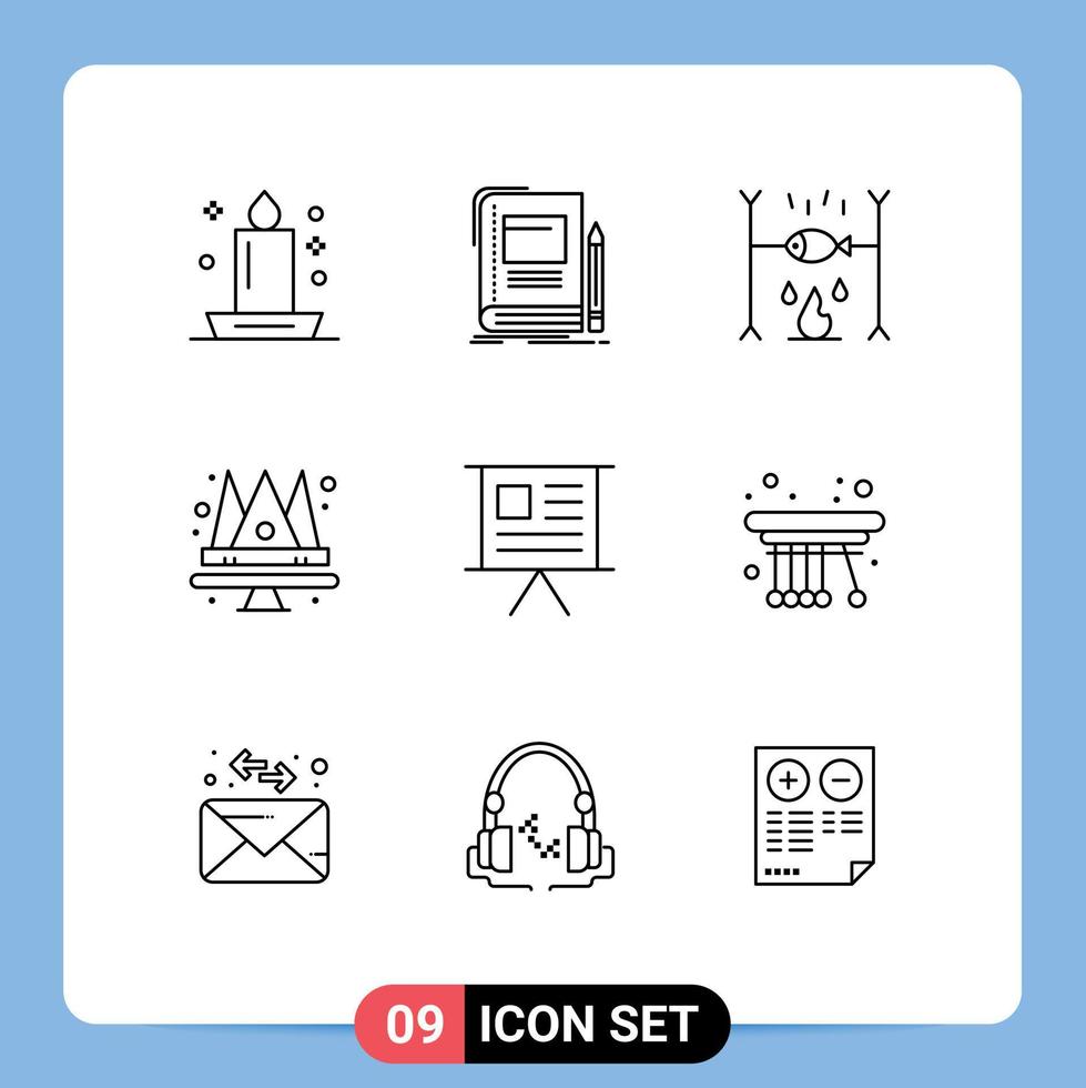 9 pacote de esboço de interface de usuário de sinais e símbolos modernos de elementos de design de vetores editáveis de coroa de notebook de joia rainha