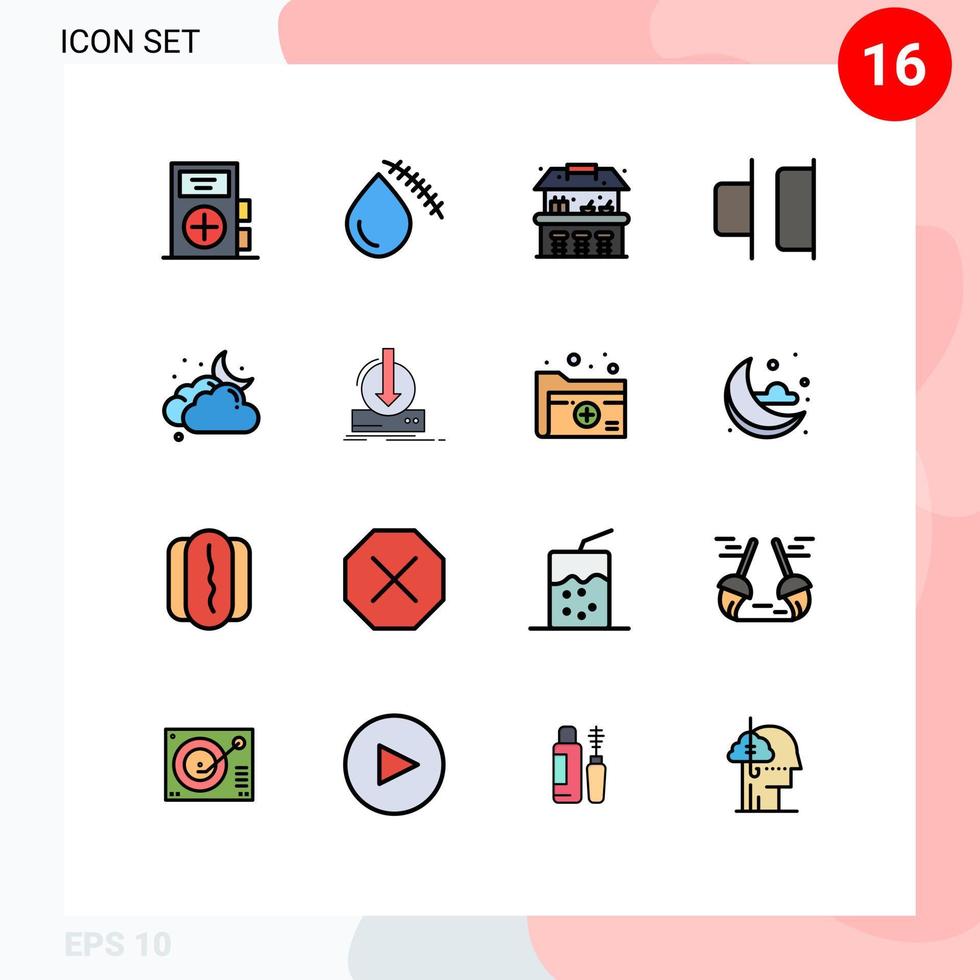 16 interface do usuário pacote de linhas preenchidas de cores planas de sinais e símbolos modernos de elementos de design de vetores criativos editáveis de parque horizontal de lesão direita nublada