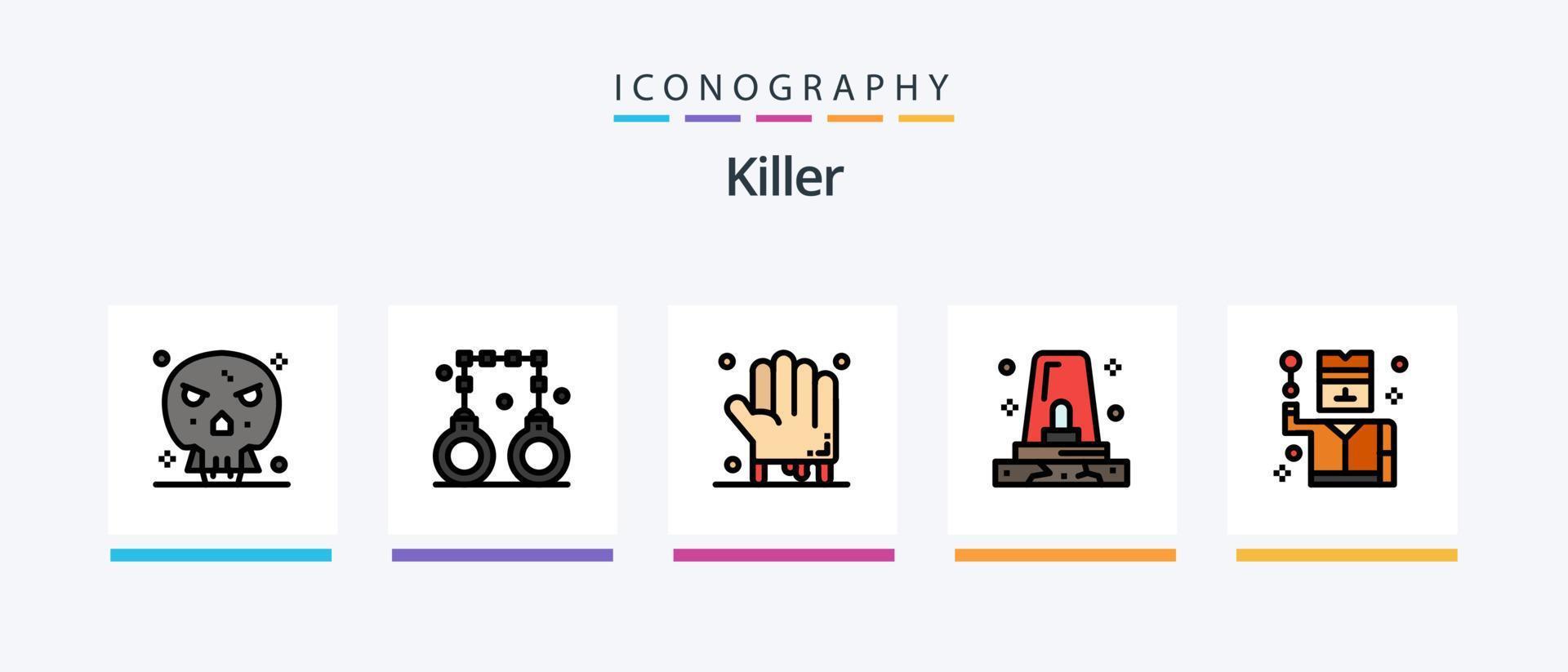 linha assassina encheu o pacote de 5 ícones, incluindo o objetivo. armas. bombear. pistola. arma de fogo. design de ícones criativos vetor