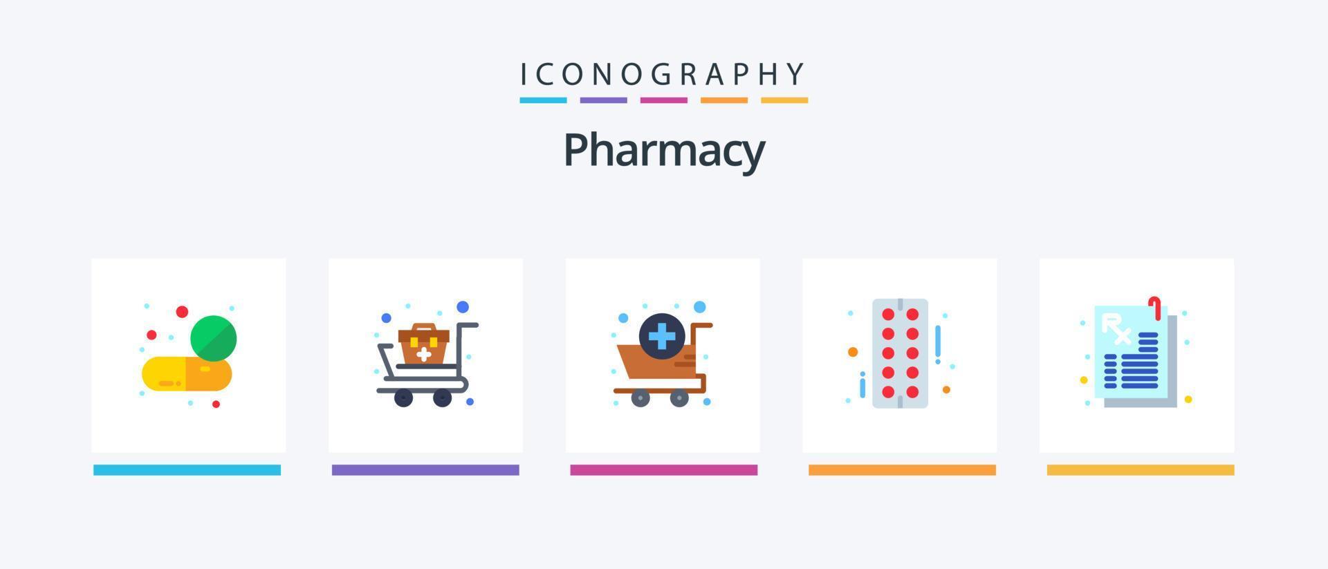 pacote de ícones de 5 planos de farmácia, incluindo remédios. faixa. suprimentos. farmacia. suprimentos. design de ícones criativos vetor