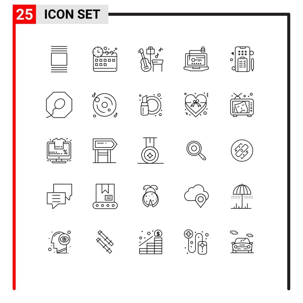 Pacote de linha de interface de usuário 25 de sinais e símbolos modernos de elementos de design de vetores editáveis de chave móvel de pencle de telefone