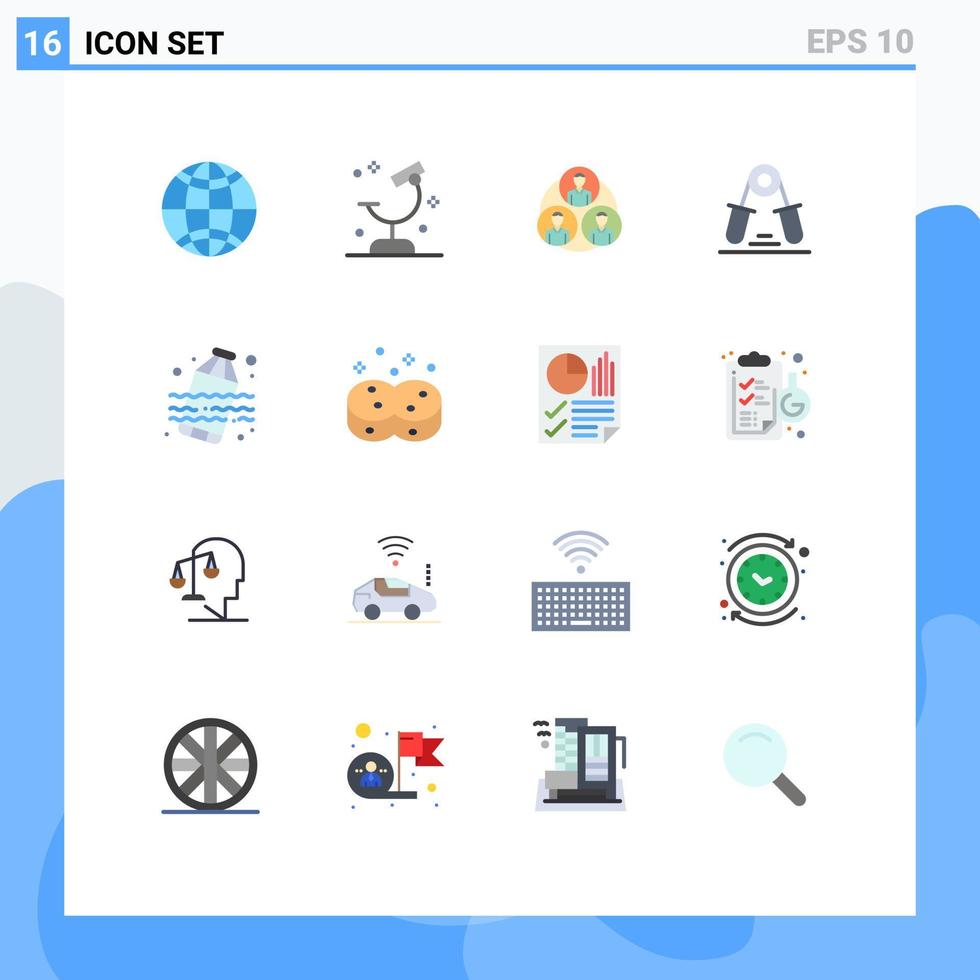 conjunto moderno de pictograma de 16 cores planas de pacote editável de aperto de pulso de pessoal de exercício de poluição de elementos de design de vetores criativos