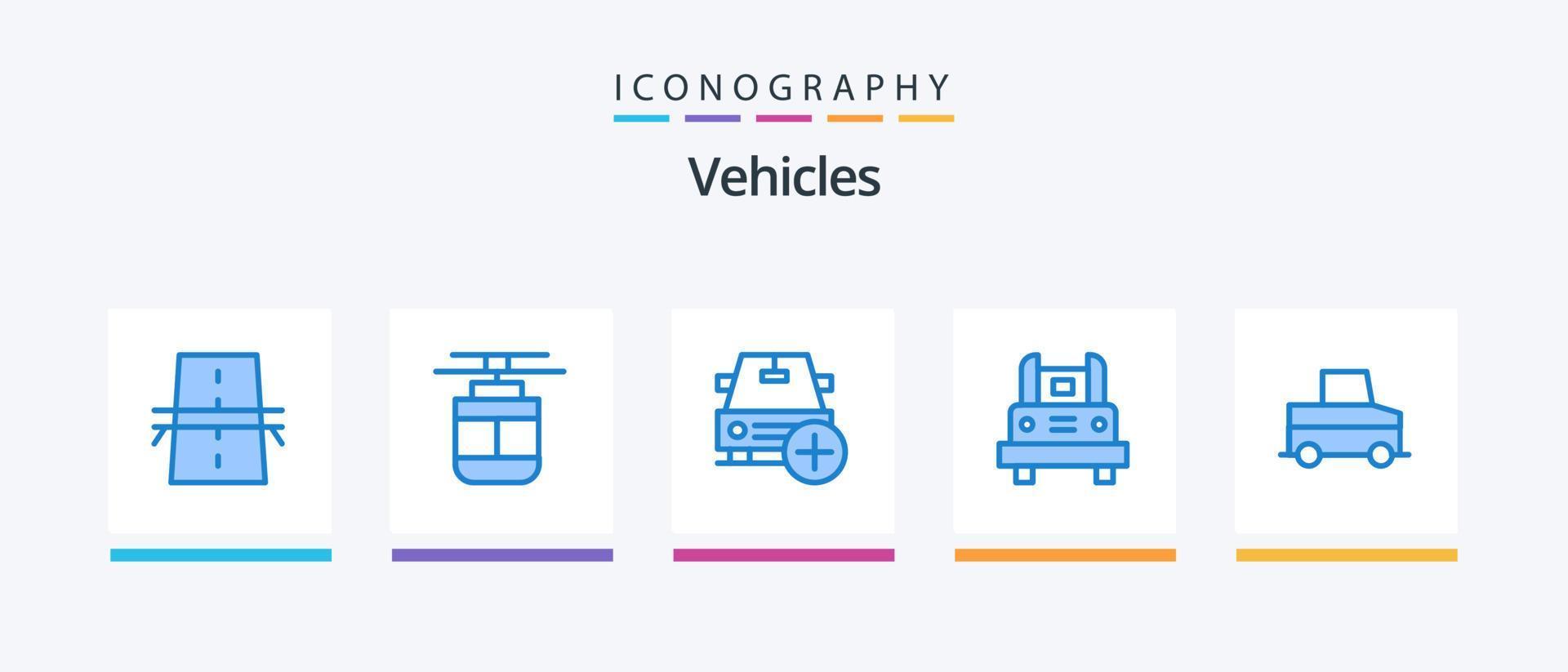 Pacote de ícones azul 5 de veículos, incluindo transporte. ônibus. transporte. veículos. mais. design de ícones criativos vetor