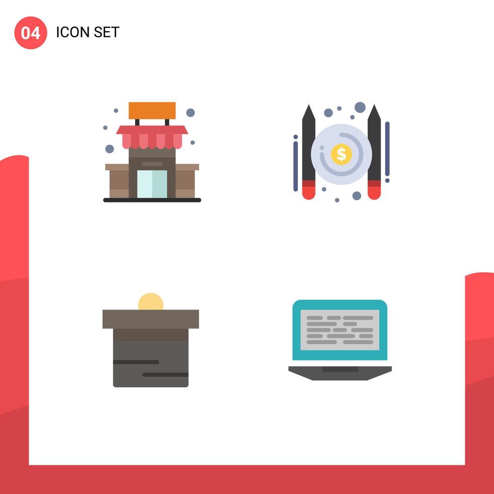 conjunto de ícones planos de interface móvel de 4 pictogramas de construção de supermercado em dólar pagar elementos de design de vetores editáveis
