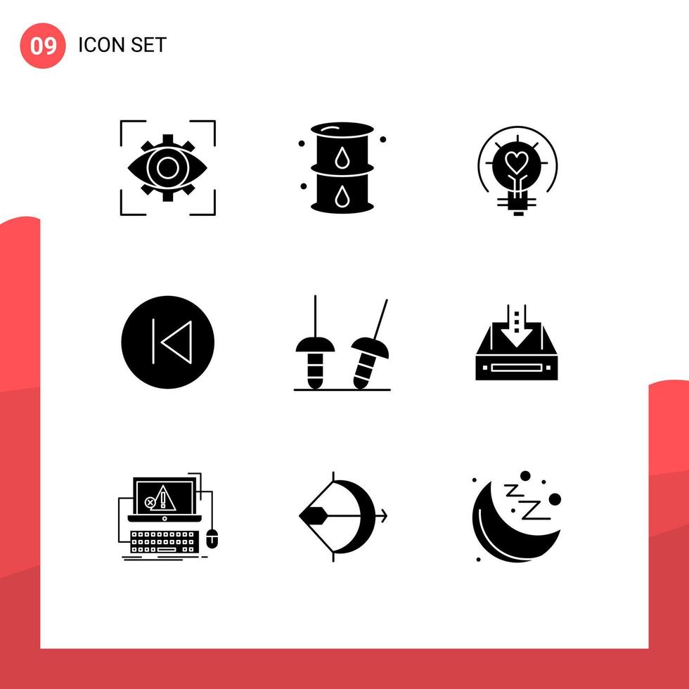 pacote de 9 sinais e símbolos de glifos sólidos modernos para mídia impressa na web, como setas, dicas de óleo, elementos de design de vetor editáveis leves