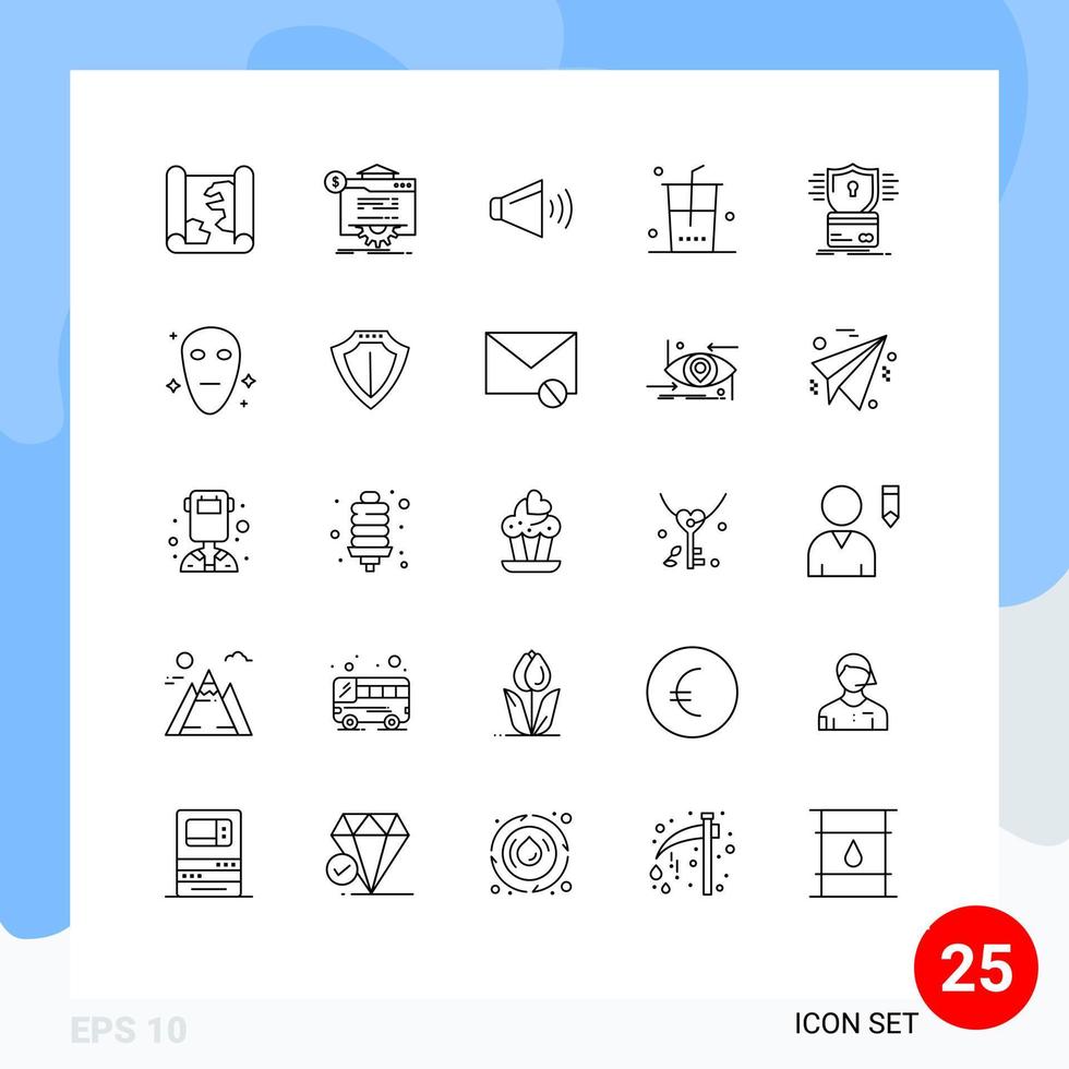 25 ícones criativos sinais modernos e símbolos de comida de site de loja de segurança em elementos de design de vetores editáveis