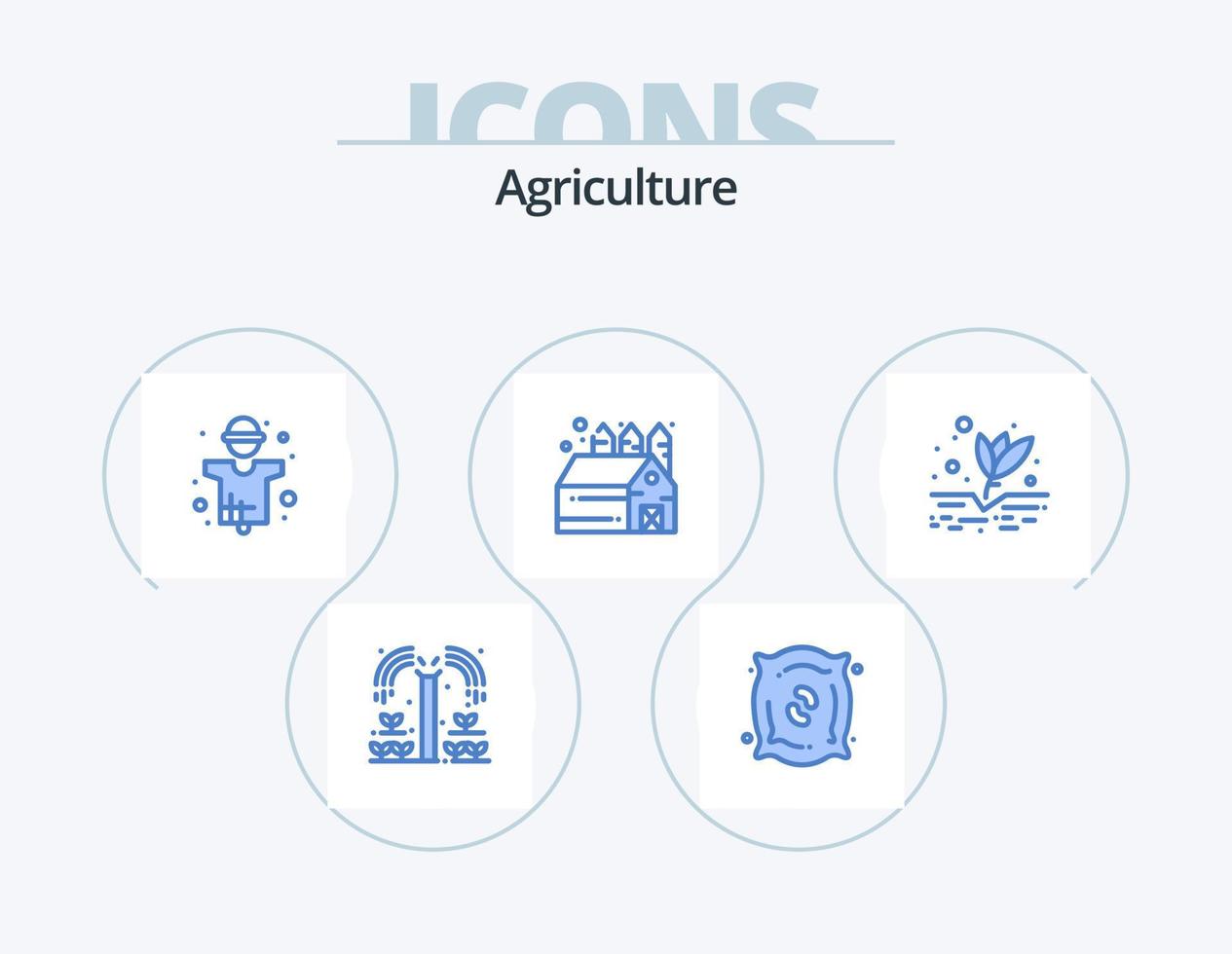 agricultura ícone azul pack 5 design de ícone. cultivo. armazém. agricultura. celeiro. Produção vetor