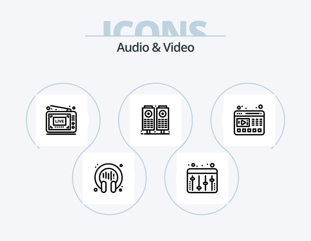 pacote de ícones de linha de áudio e vídeo 5 design de ícones. Toque. viver. Alto-falante. mídia social. Toque vetor