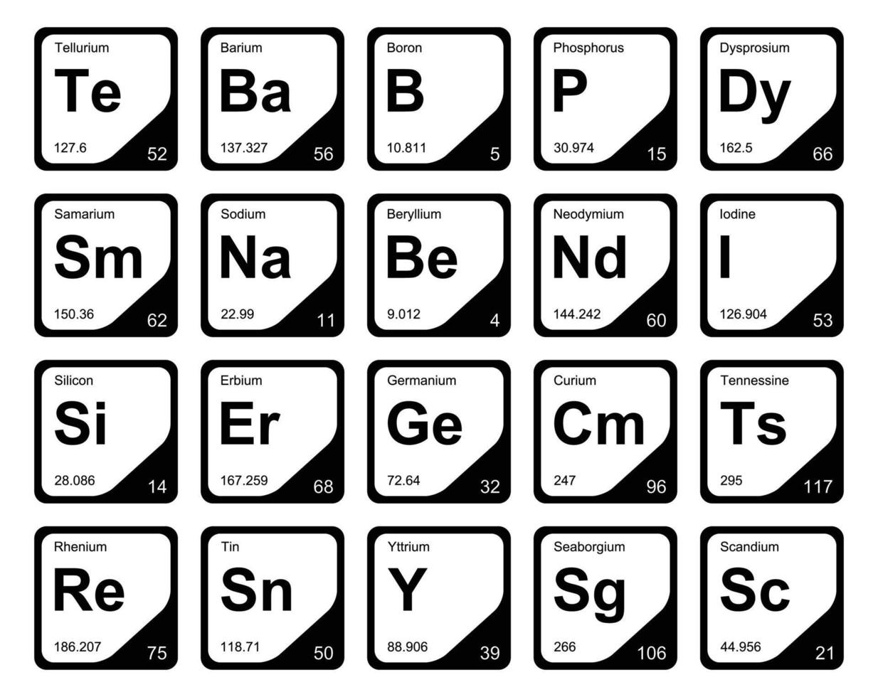 20 tabela periódica do design do pacote de ícones de elementos vetor