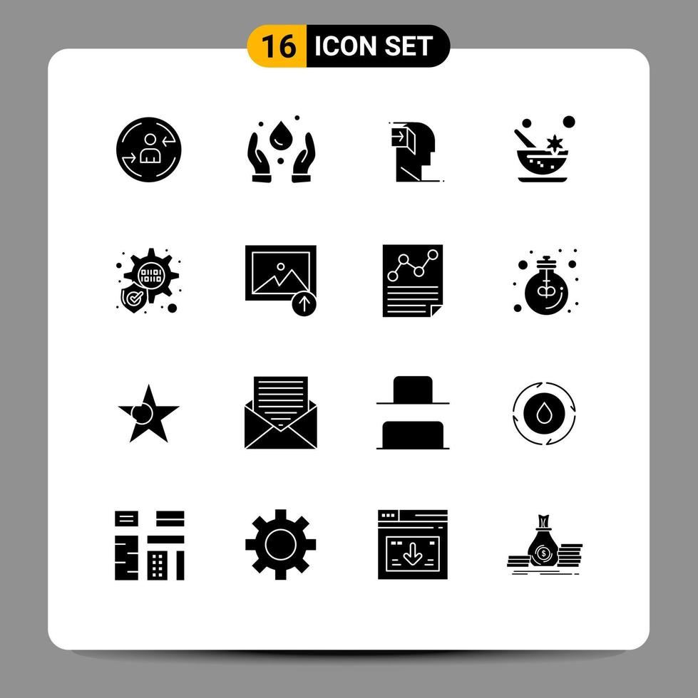 grupo de símbolos de ícone universal de 16 glifos sólidos modernos de imagem spa argamassa humana elementos de design de vetores editáveis aromáticos