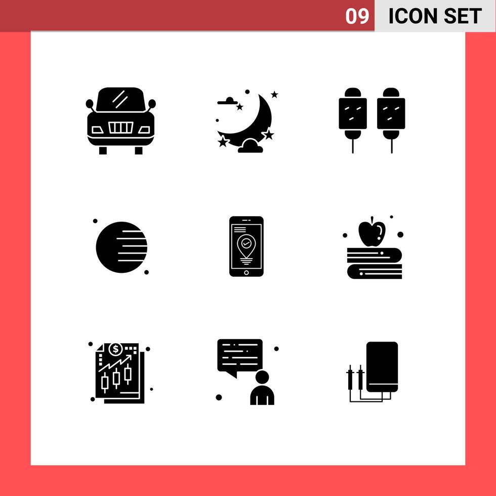 conjunto de 9 sinais de símbolos de ícones de interface do usuário modernos para localização de smartphone navegação de comida planeta elementos de design de vetores editáveis