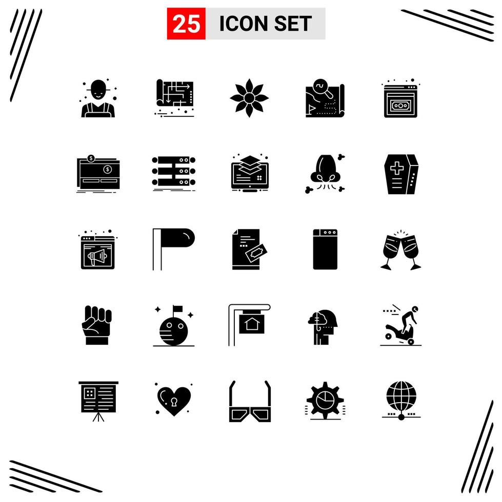 conjunto de 25 sinais de símbolos de ícones de interface do usuário modernos para mapa rota plano destino flor elementos de design de vetores editáveis