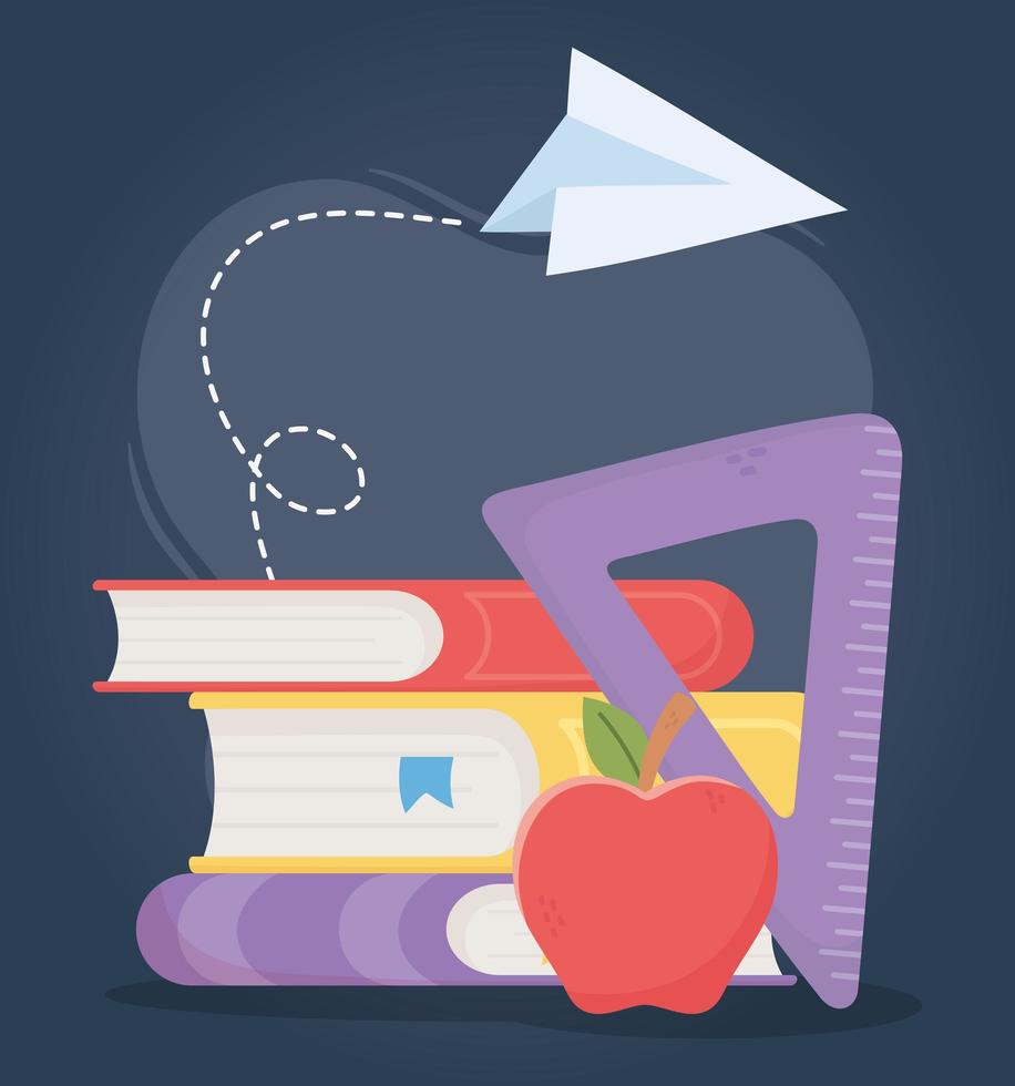 educação online, livros classe triângulo governante maçã vetor