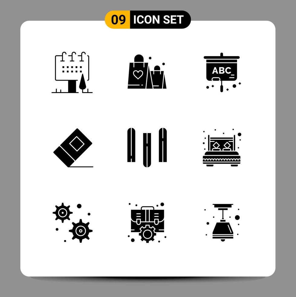 grupo de símbolos de ícone universal de 9 glifos sólidos modernos de arquivos documento casamento educação estacionária elementos de design de vetores editáveis