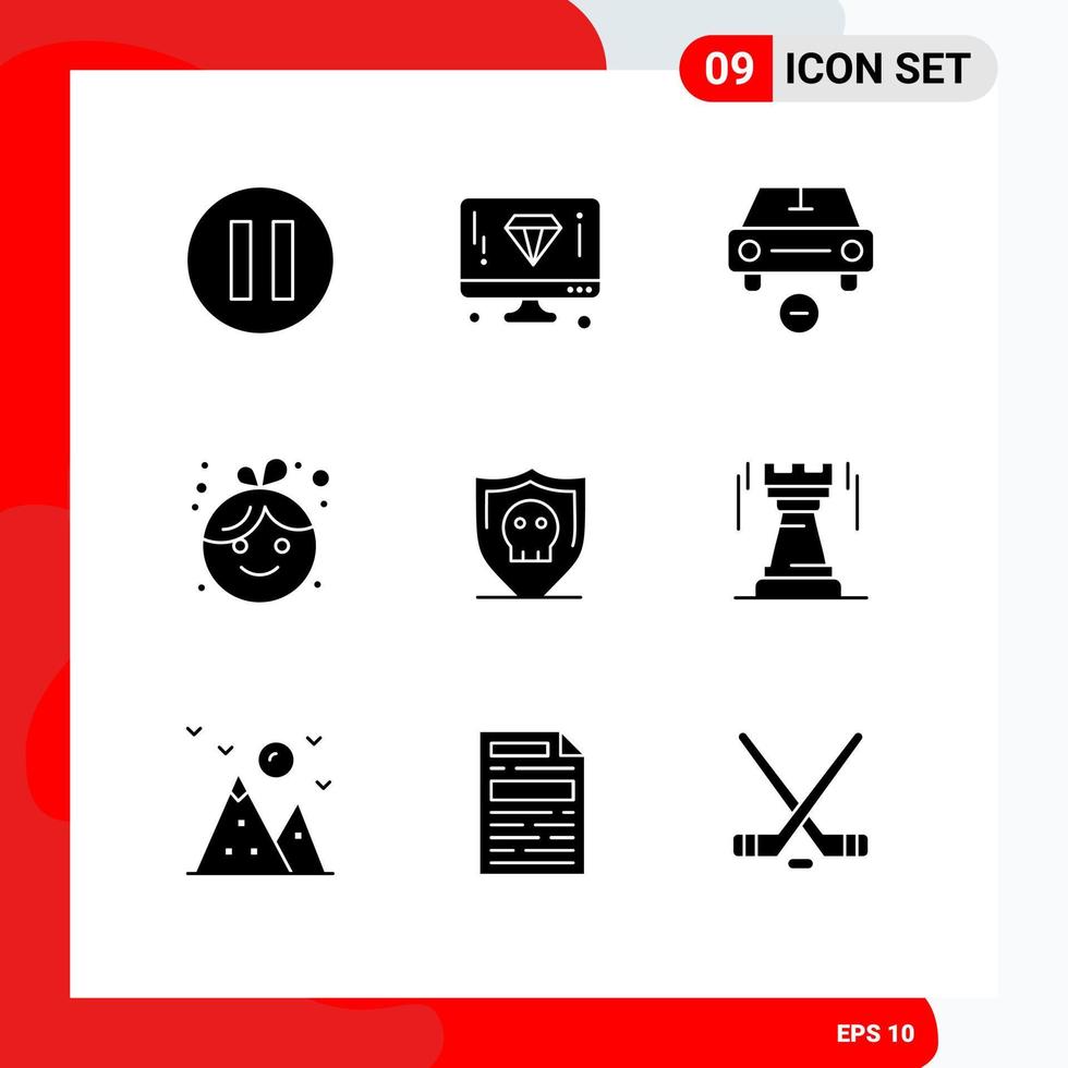 conjunto de 9 sinais de símbolos de ícones de interface do usuário modernos para escudo seguro menos novos elementos de design de vetores editáveis para crianças