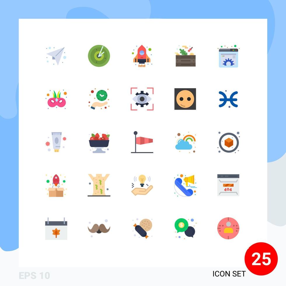 grupo de 25 cores planas modernas definidas para conteúdo de engrenagem salada de foguetes elementos de design de vetores editáveis