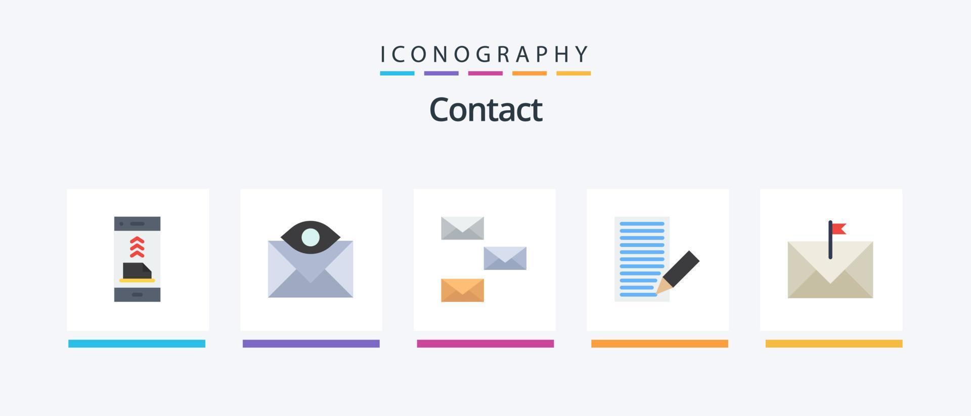 Entre em contato com o pacote de ícones Flat 5, incluindo envelope. comunicação. o email. envelope. Contate-Nos. design de ícones criativos vetor