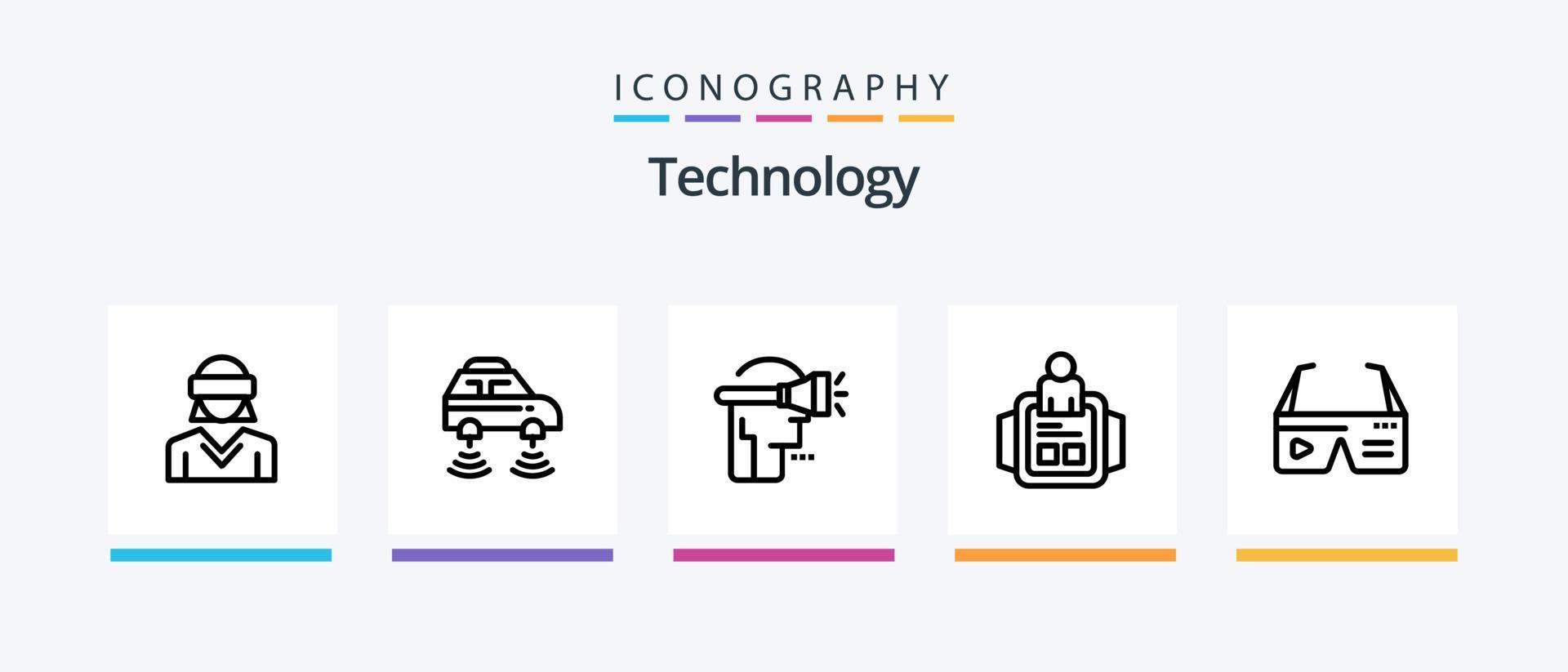 pacote de ícones da linha 5 de tecnologia, incluindo d. tecnologia. lançar. inteligente. eletrônico. design de ícones criativos vetor