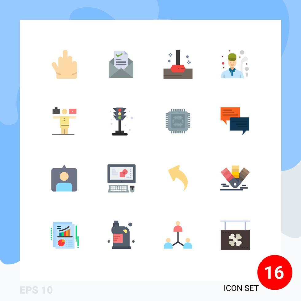 pacote de 16 sinais e símbolos modernos de cores planas para mídia de impressão na web, como jogo de balanceamento de jogo, jogo de golfe, pacote editável de elementos de design de vetores criativos