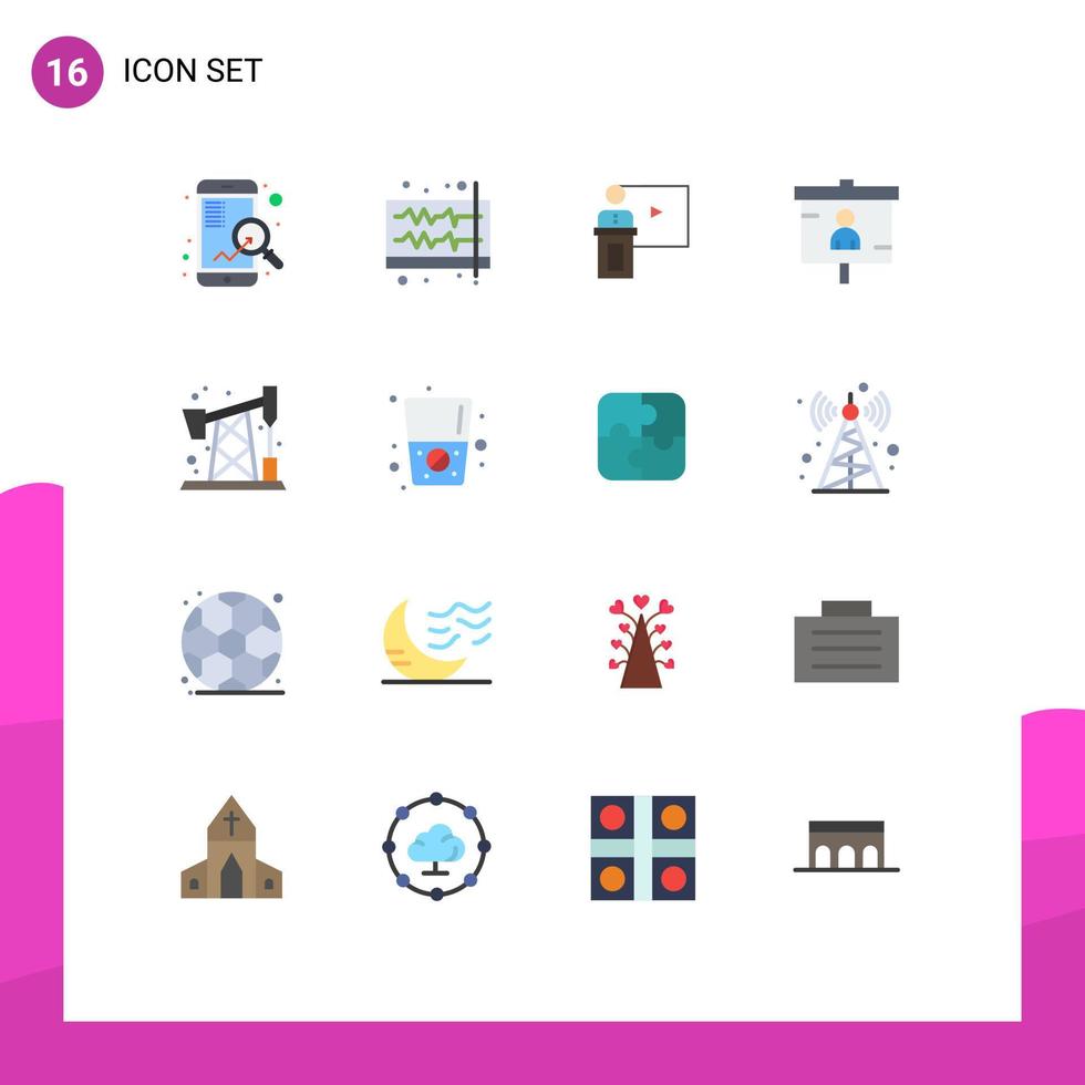conjunto de pictogramas de 16 cores planas simples de pacote editável de apresentação de alto-falante de ondas de fala de finanças de elementos de design de vetores criativos