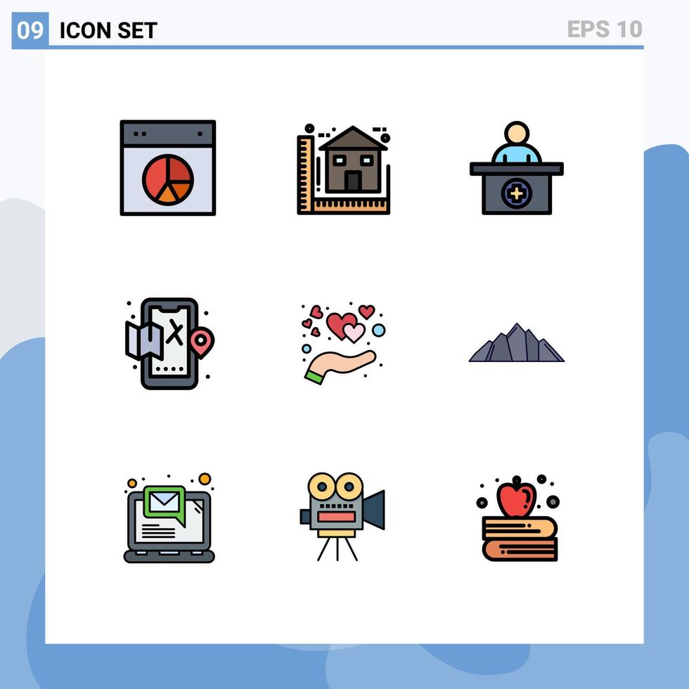 pacote de ícones vetoriais de estoque de 9 sinais e símbolos de linha para mapa da cidade em casa recepcionista móvel elementos de design vetorial editáveis vetor