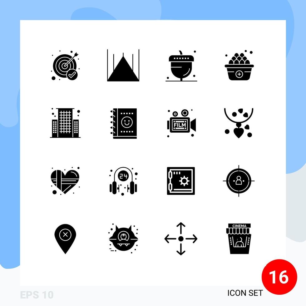 conjunto de pictogramas de 16 glifos sólidos simples de negócios adicionam elementos de design de vetores editáveis da temporada de ovos de bolota