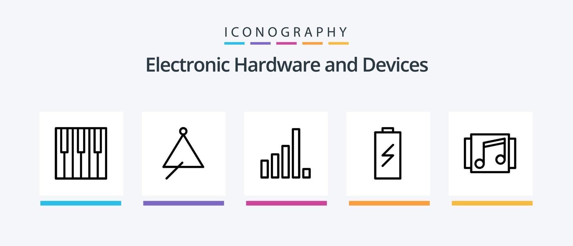 Pacote de ícones da linha 5 de dispositivos, incluindo fone de ouvido. áudio. piano. eletricidade. carregando. design de ícones criativos vetor