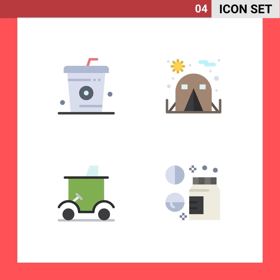 4 conceito de ícone plano para sites móveis e aplicativos coque cadeira de comida de golfe carrinho de golfe elementos de design de vetores editáveis