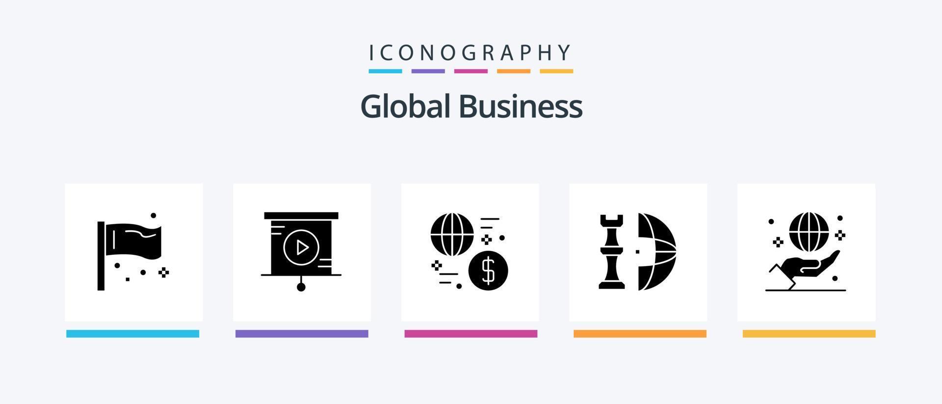 pacote de ícones de glifo 5 de negócios globais, incluindo plano. internacional. moeda. global. transação. design de ícones criativos vetor