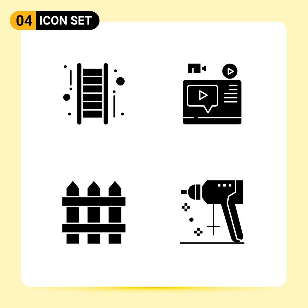 4 conceito de glifo sólido para sites móveis e aplicativos cerca de escada sucesso blog segurança elementos de design vetoriais editáveis vetor