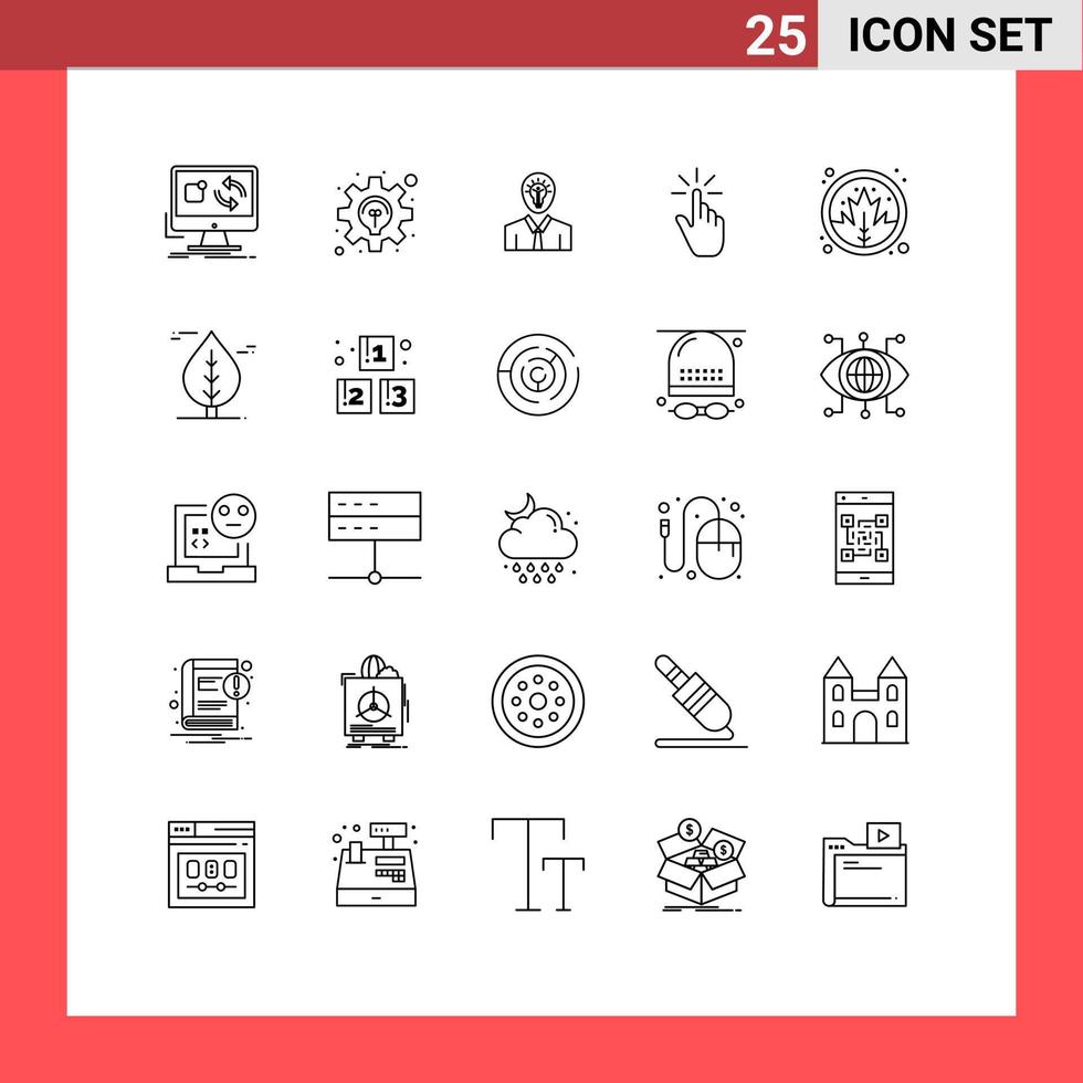 grupo de símbolos de ícones universais de 25 linhas modernas de gestos, desenvolvimento de dedos, clique em elementos de design de vetores editáveis leves