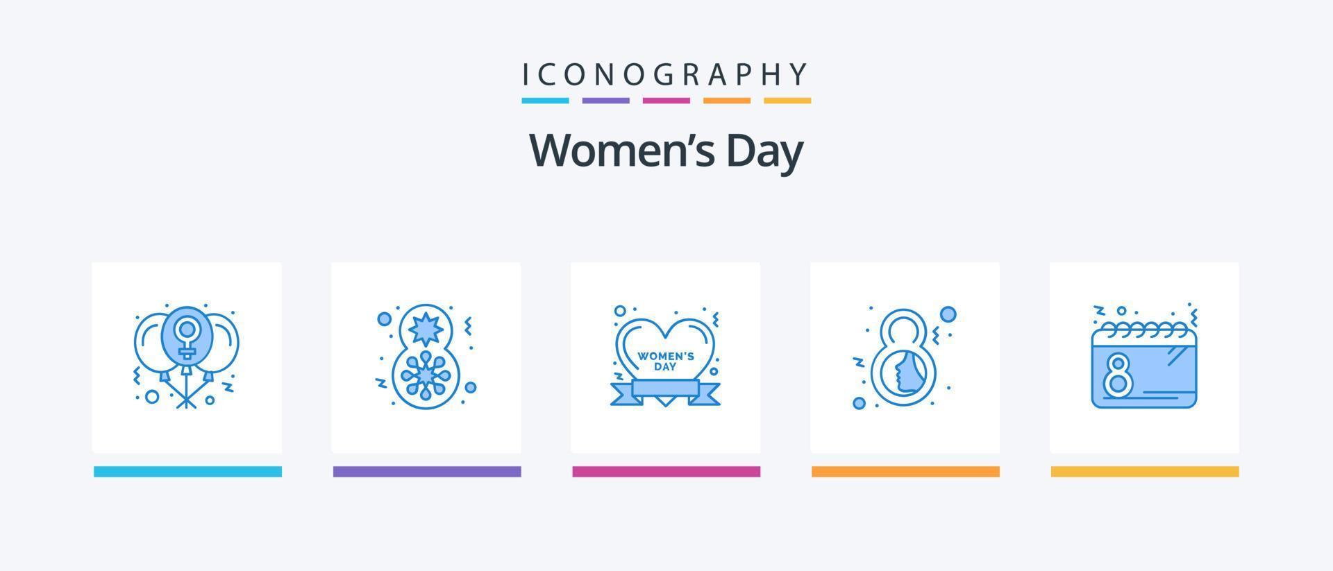 pacote de ícones do dia azul 5 das mulheres, incluindo rosto. fêmea. mulheres comemoram. oito. Dia da mulher. design de ícones criativos vetor
