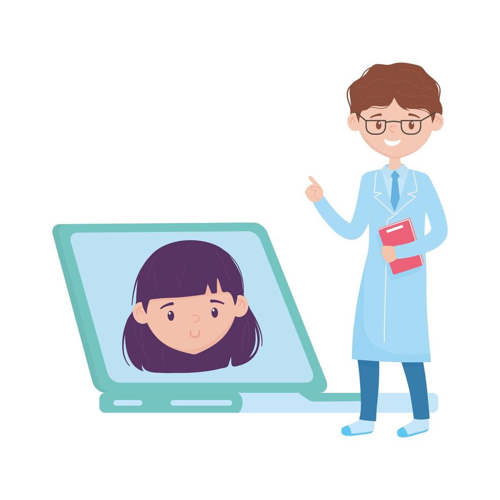 isolado homem médico mulher e laptop vector design