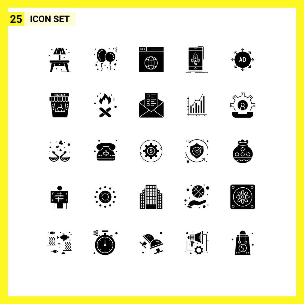 25 ícones criativos, sinais e símbolos modernos de submissão, rede telefônica, jogos móveis, elementos de design de vetores editáveis