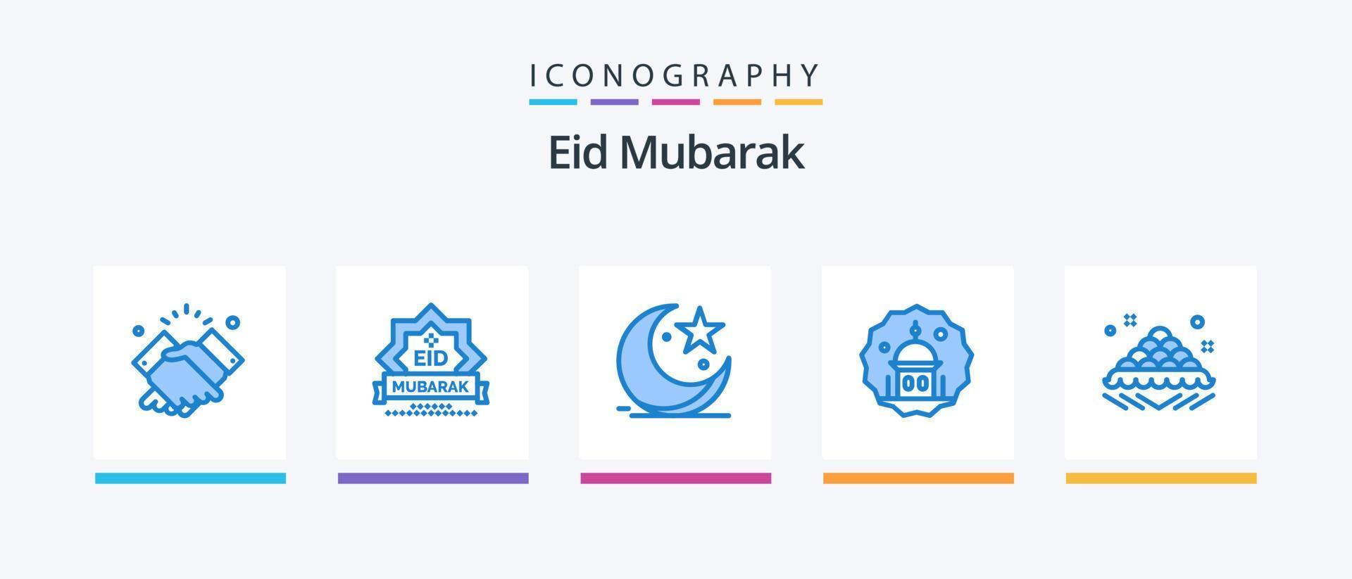 pacote de ícones eid mubarak azul 5 incluindo muçulmano. mesquita. Estrela. muçulmanos. Estrela. design de ícones criativos vetor