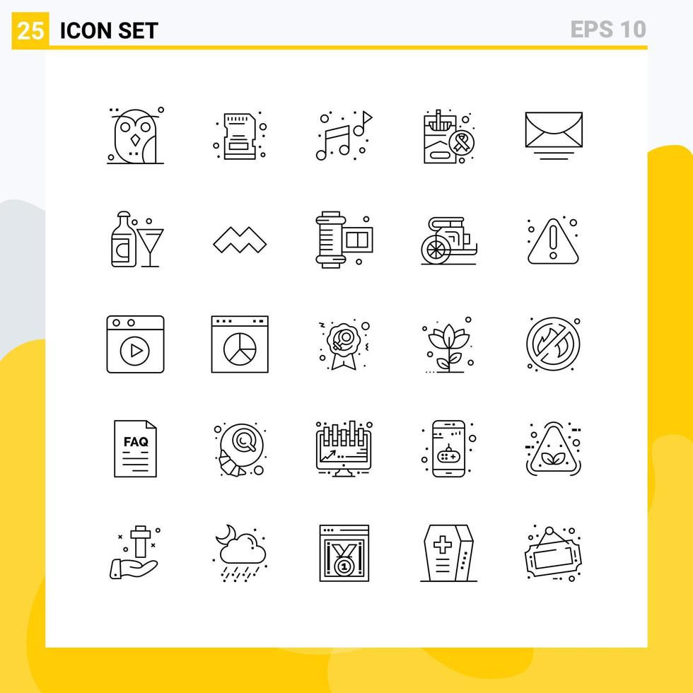 grupo de 25 linhas modernas definidas para elementos de design de vetores editáveis de cartão de fumar de e-mail
