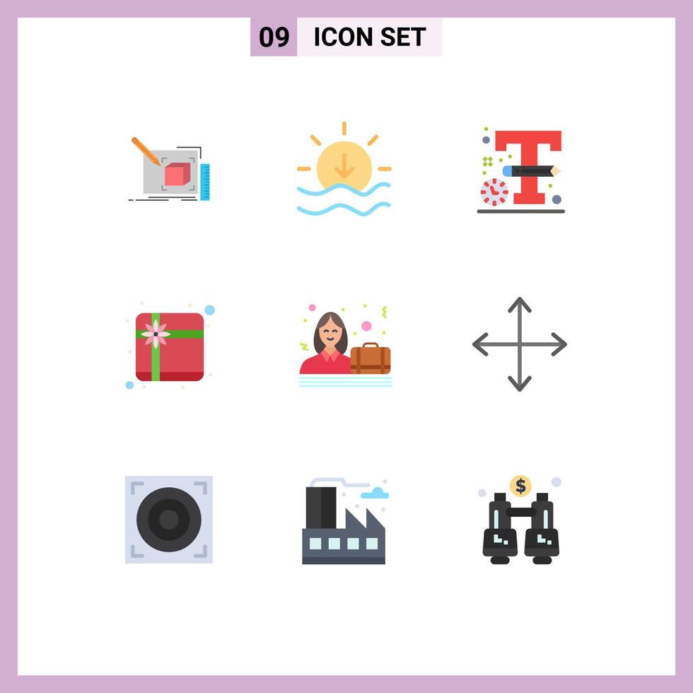 conjunto moderno de 9 cores planas e símbolos, como design de negócios de caso, caixa de presente, elementos de design de vetores editáveis