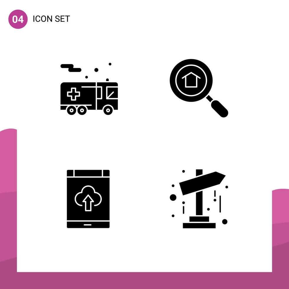 4 ícones criativos, sinais e símbolos modernos de pesquisa de transporte de smartphone de emergência, upload de elementos de design vetorial editáveis vetor