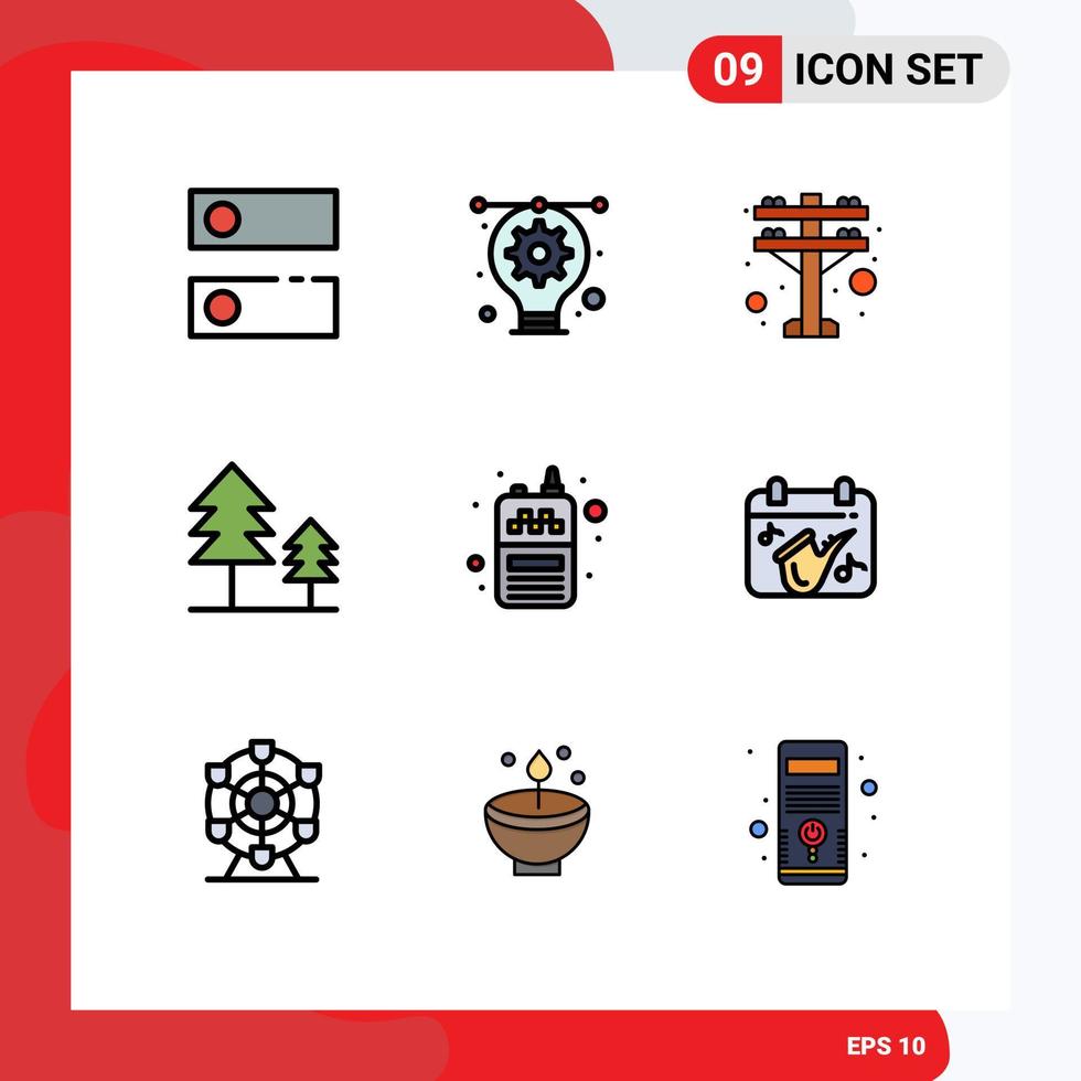 pacote de interface do usuário de 9 cores planas básicas de linha preenchida de elementos de design de vetores editáveis de férias de telefone elétrico de rádio sem fio