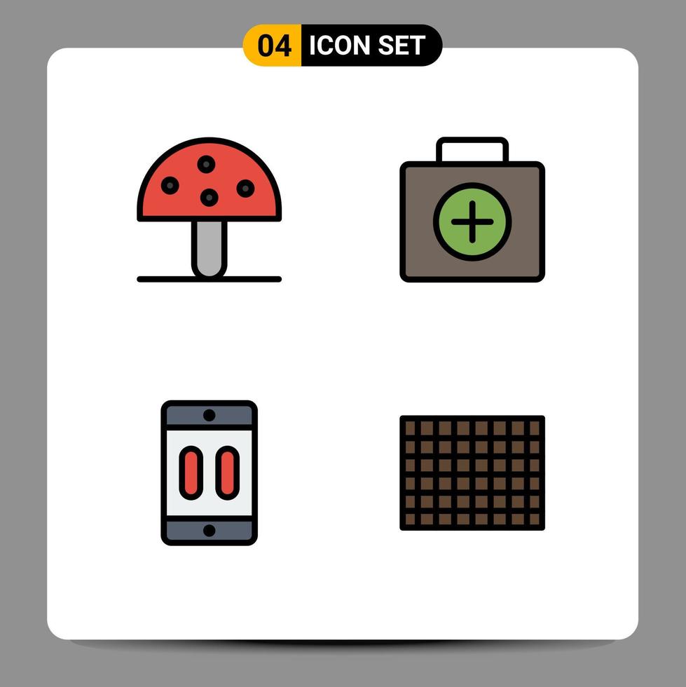 conjunto de 4 cores planas de linhas preenchidas vetoriais na grade para dispositivos de primeiros socorros de natureza de celular de outono elementos de design de vetores editáveis