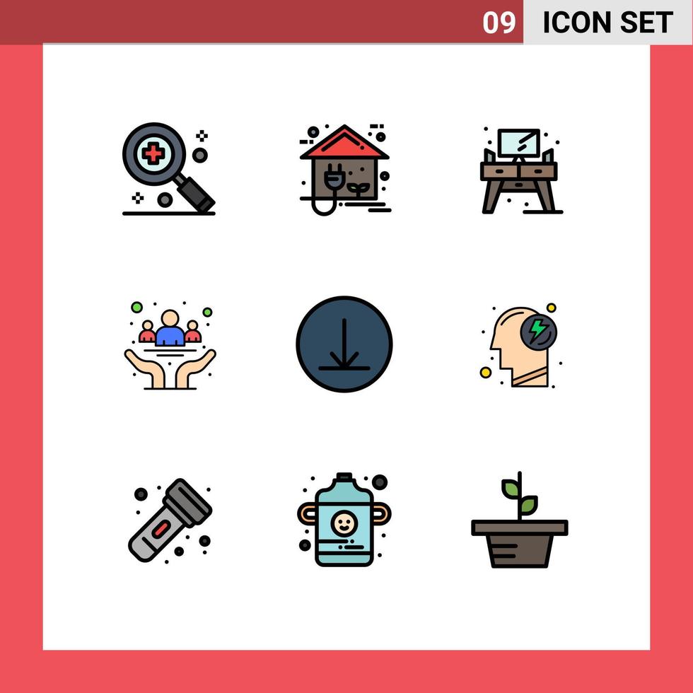 9 interface do usuário pacote de cores planas de linha cheia de sinais e símbolos modernos de elementos de design de vetores editáveis de conscientização da comunidade do dia do círculo