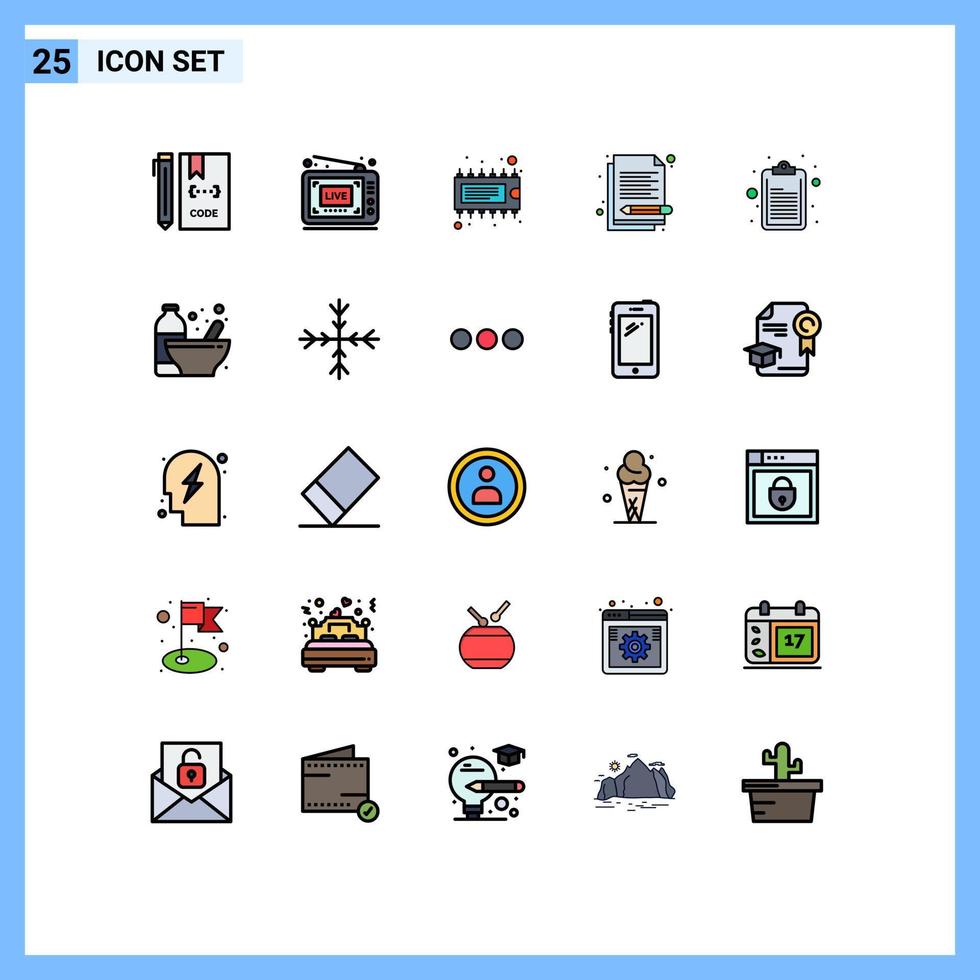 conjunto de 25 sinais de símbolos de ícones de interface do usuário modernos para lista de faixas lista de compras vídeo memo ic elementos de design de vetores editáveis