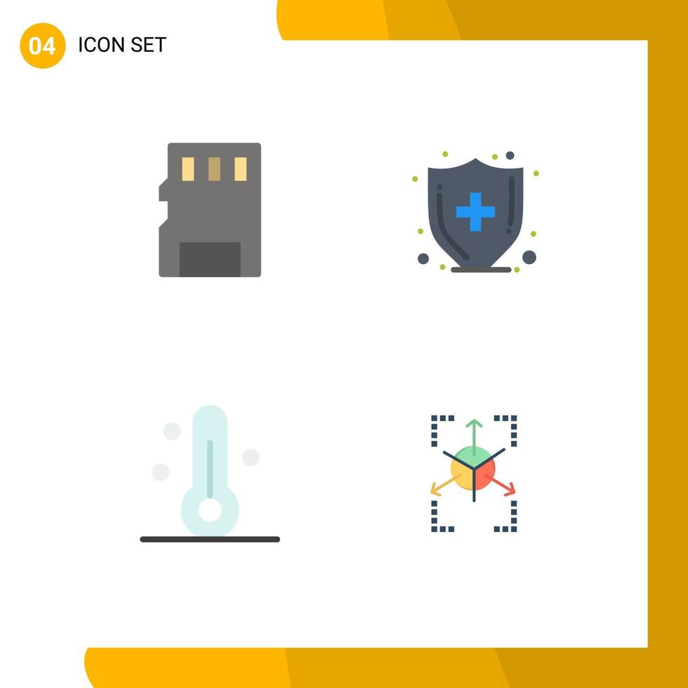 conjunto de 4 ícones planos vetoriais na grade para termômetro de cartão sd protótipo de seguro médico elementos de design de vetores editáveis