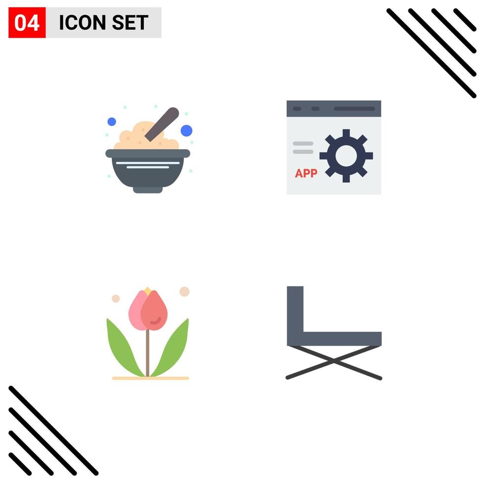 pacote de interface do usuário de 4 ícones planos básicos de programação de tigela aveia codificação de elementos de design de vetores editáveis florais