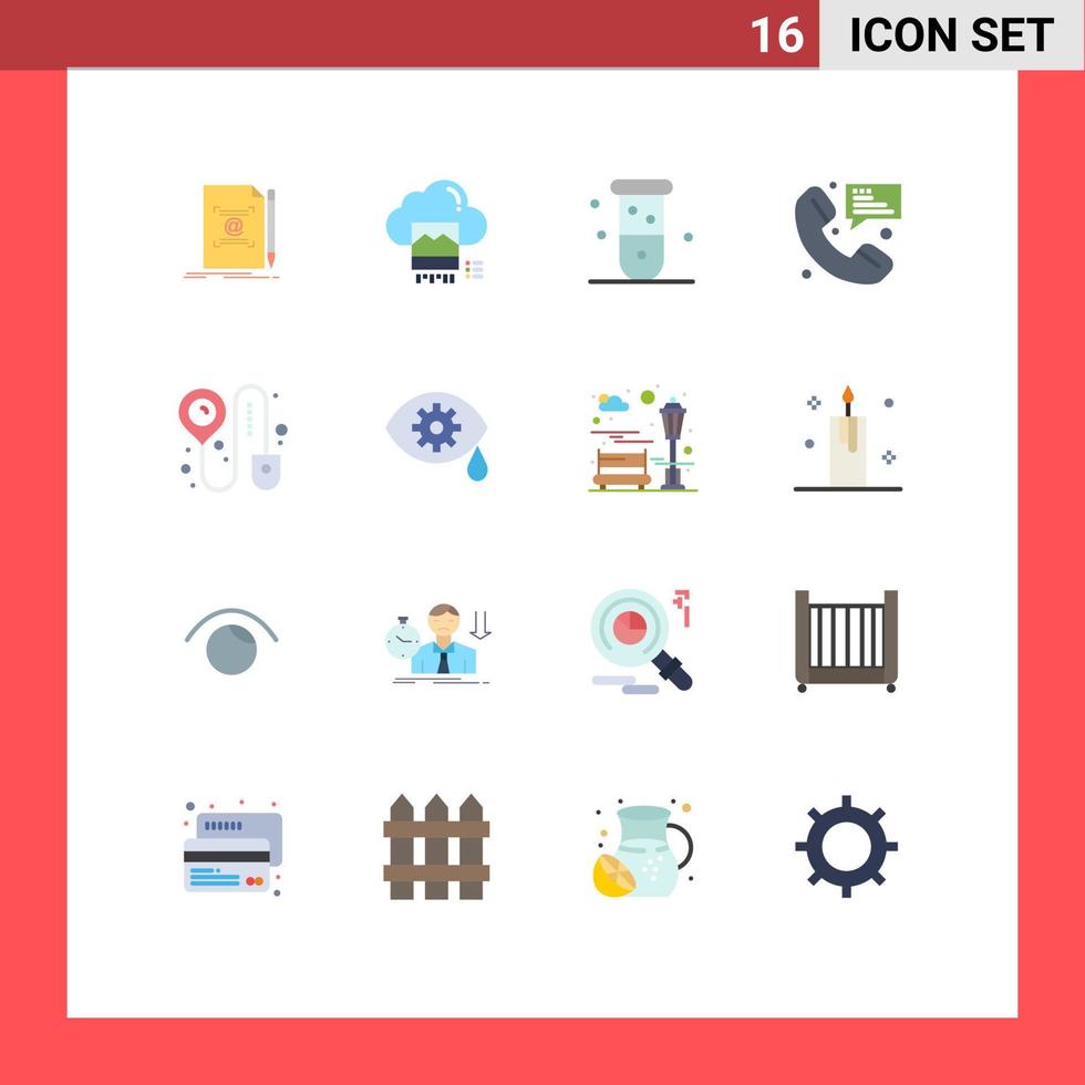 Pacote de cores planas de 16 interfaces de usuário de sinais e símbolos modernos de mensagem, pacote editável de sangue de laboratório de nuvem de elementos de design de vetores criativos