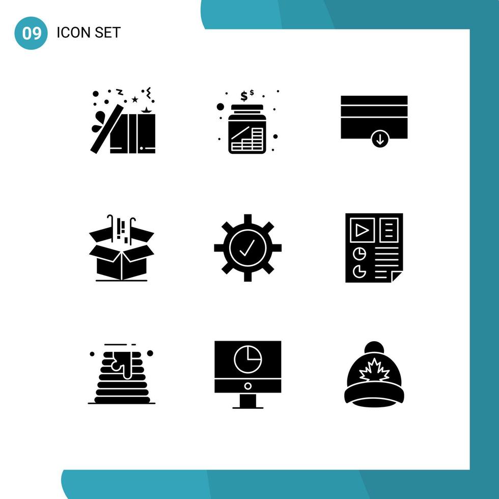 pacote de interface do usuário de 9 glifos sólidos básicos de marketing finanças dinheiro pagamento de negócios elementos de design de vetores editáveis