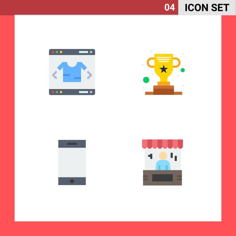 4 conceito de ícone plano para sites móveis e aplicativos negócios iphone troféu de compras publicidade elementos de design de vetores editáveis